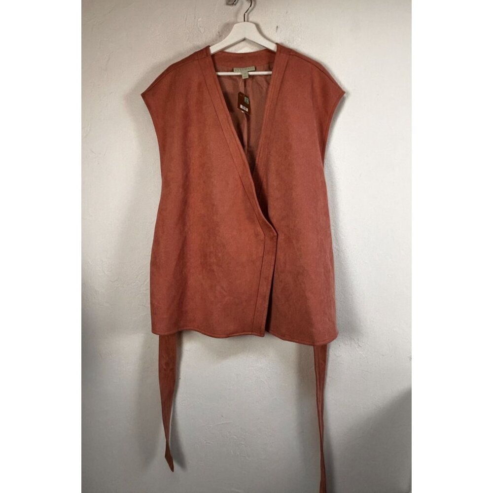 Ryegrass Womens Size 2X Rust Sleeveless Faux Suede Belted Wrap Vest Lined New